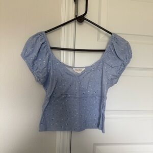PINK ROSE Light Blue Floral Puff Sleeve Crop Top